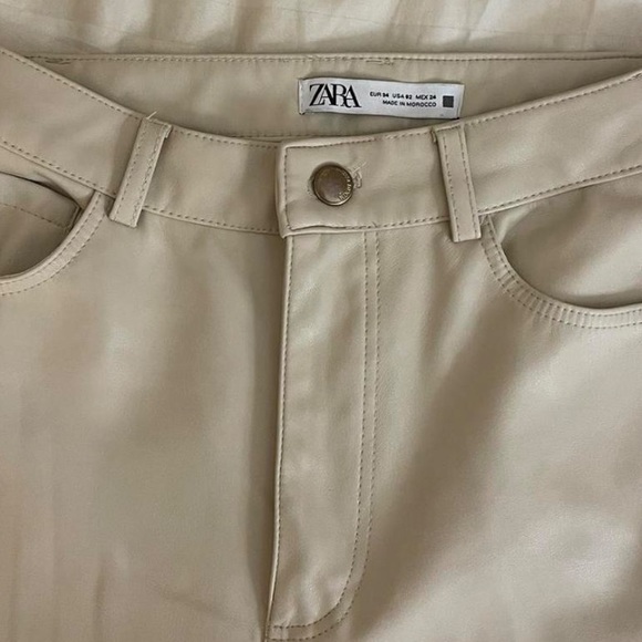 Zara faux Leather Bootcut Cream Pants - 00 - Picture 2 of 6